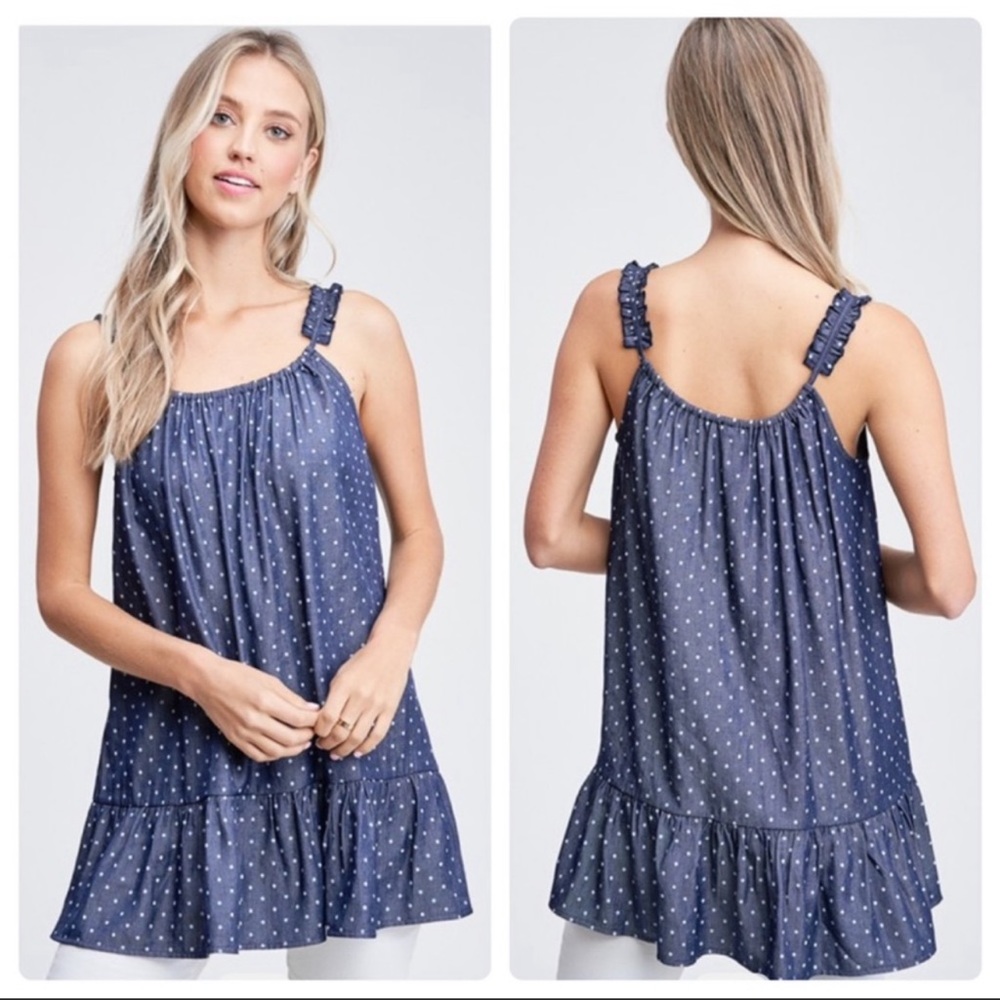 Navy Wash Dots Top